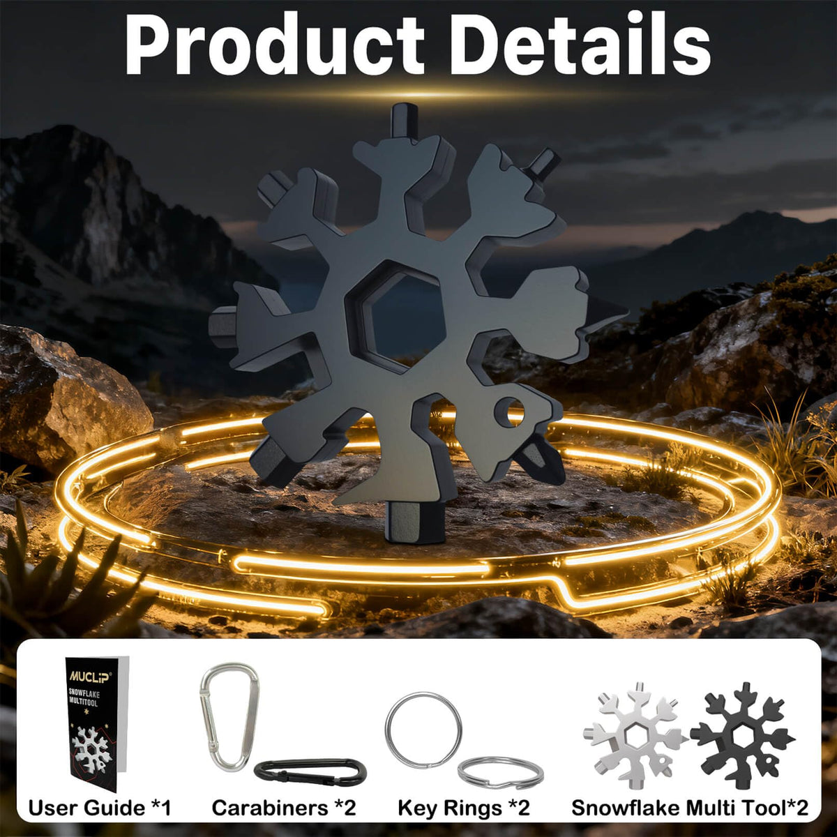Stocking Stuffers for Men 2025 - Snowflake Multi Tool 2 Pack, Christmas Gifts for Him - Stainless Steel Multitool with Carabiner & Wrench,White Elephant Gifts for Coworkers, Adults (Silver+Black)