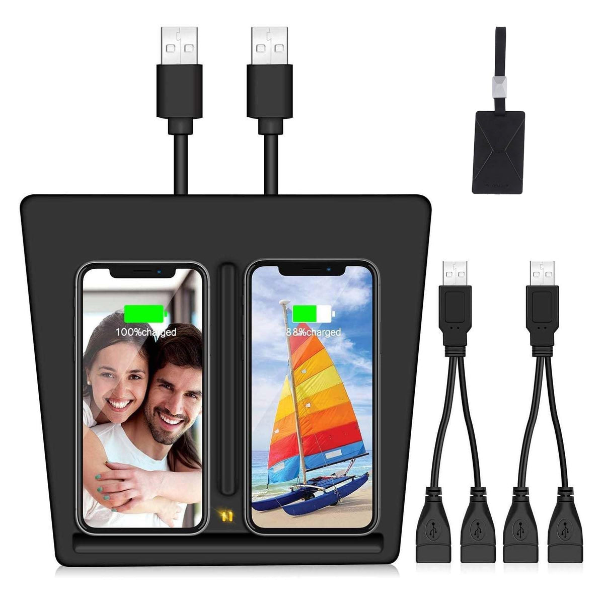 VXDAS Wireless Charger, Dual 10W QI Wireless Phone Charging Pad M3 Car Center Console for Tesla Model 3 Accessories Panel with 7pcs Custom Cup Mat Center Console Liner mat-Upgrade