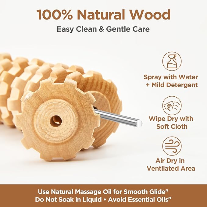 Wooden Cellulite Massage Roller for Legs and Thighs - Handheld Fascia Blaster Tool for Muscle Relief, Lymphatic Drainage & Body Sculpting - Anti Cellulite Massager for Women and Men (12 Wheel)
