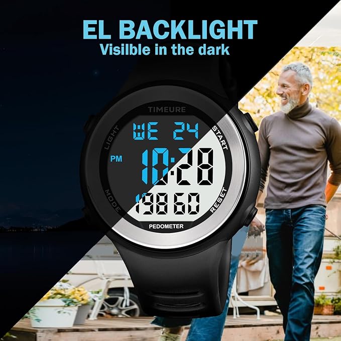 Mens Pedometer Watch for Walking Step Counter Watch No Charging, No App Connection, with EL Backlight. Simple, Practical Choice for Mobile-Free Fitness Enthusiasts TIMEURE-2308