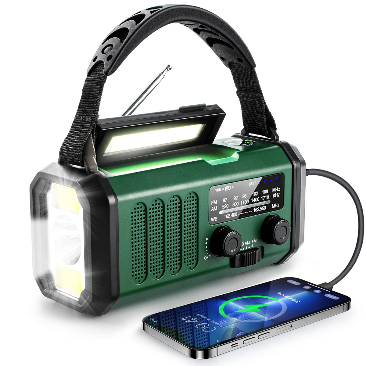 Hand Crank Emergency Radio, NOAA Weather Radio with AM/FM Solar Radio,10000mAh Rechargeable Battery Powered, USB-C Charger, Flashlight, SOS Alarm, for Storm, Hurricanes Outdoor Survival Emergencies