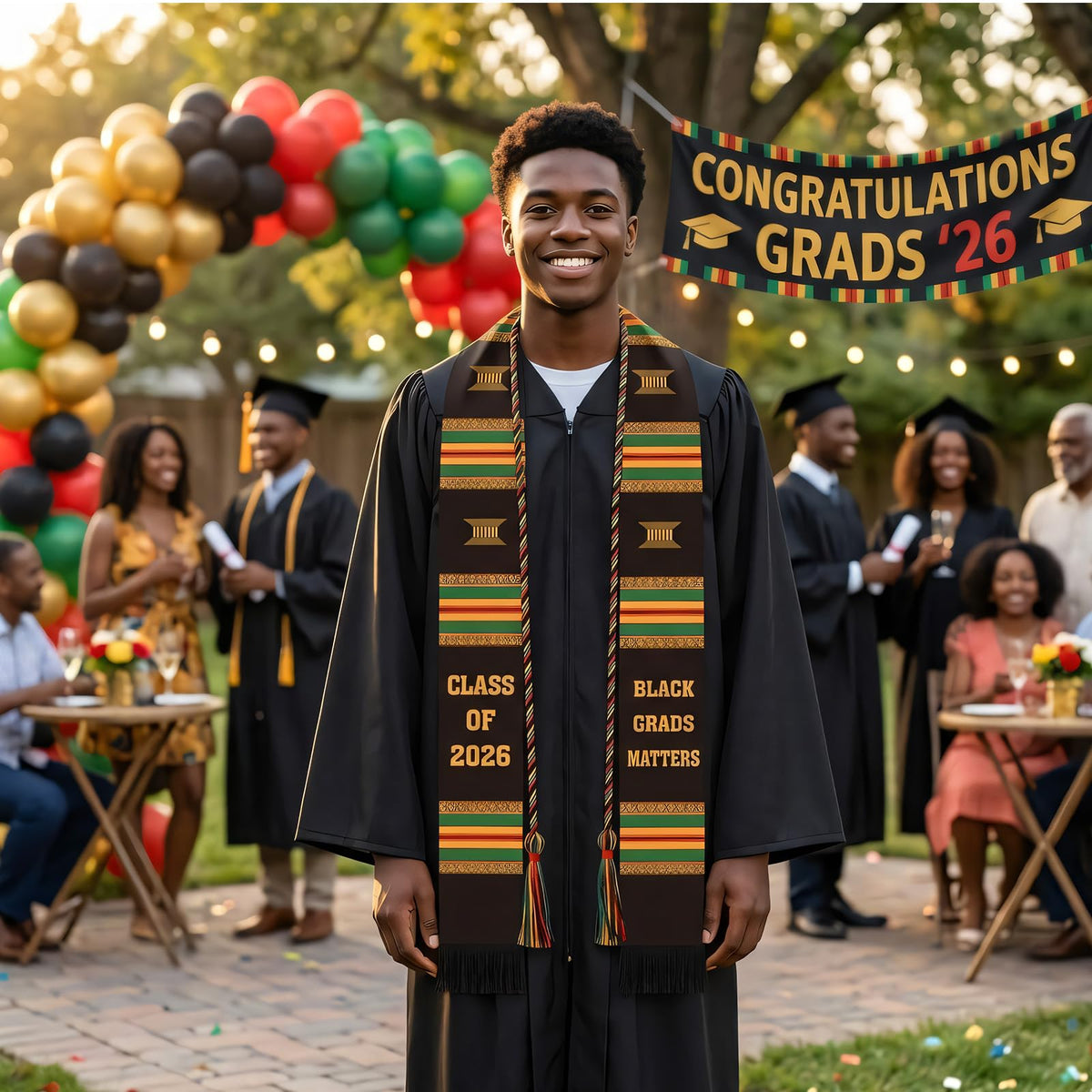 Silkovahamd Black Kente Graduation Stole - Black Grad Matters Class of 2026 Honor Cord Sash for College High School Graduates Academic Ceremony Accessory Gifts
