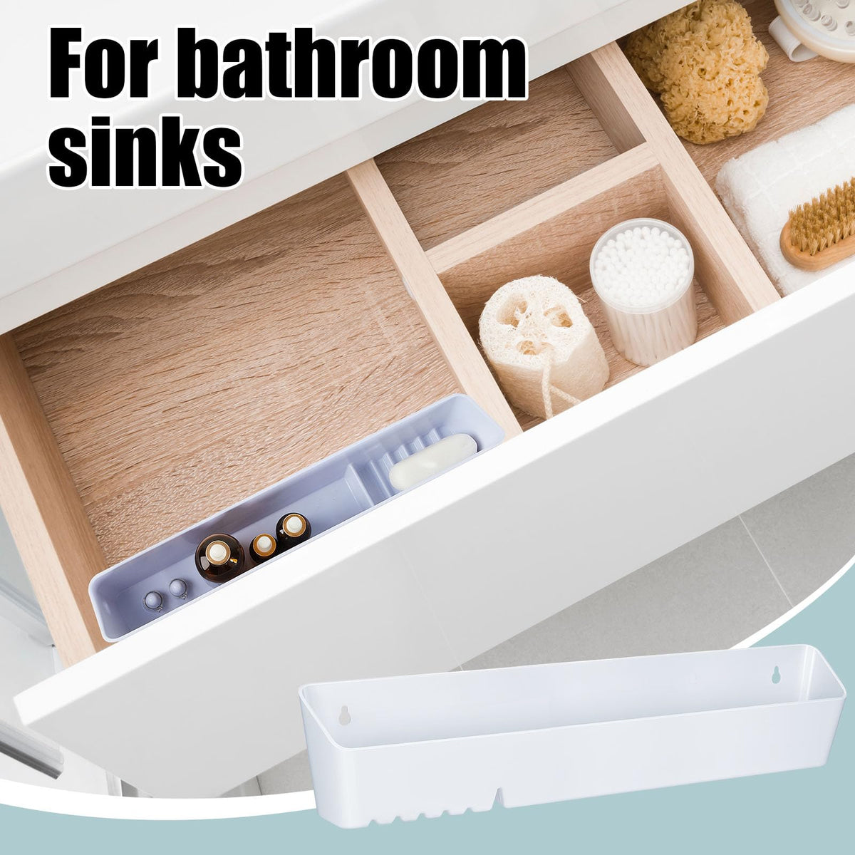Umigy 2 Pack 14" Kitchen Sink Tip Out Tray, False Drawer Front Flip Tray with Hinges & Clips, Sink Sponge Soap Organizer for Kitchen Bathroom, White