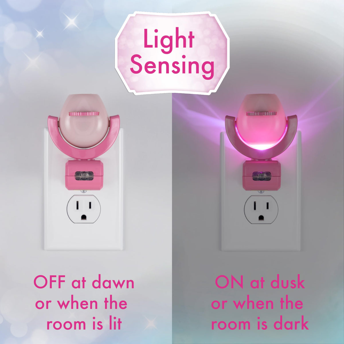 Projectables Disney Princess LED Kids Night Light, Projector, Plug-In, Dusk-to-Dawn Sensor, Belle, Jasmine, Ariel, Moana, Tiana & Mulan, Pink, 11738