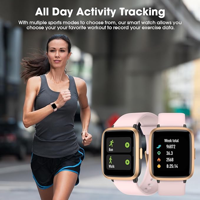Fitness Tracker, Fitness Watch with Blood Oxygen, Blood Pressure & Heart Rate Monitor, Steps Calories Counter, Sleep Monitor, Pedometer 50 Meters Waterproof, Smart Watch for Android iPhones