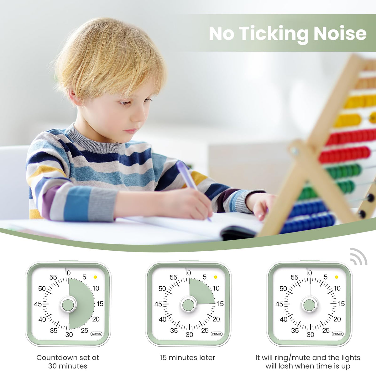 InfPokid Visual Timer for Kids with Pause Function, 60 Minute Countdown Timer for Kids Desk Study, Teaching, Kitchen Cooking, Office Meetings, Time Management for ADHD (White)