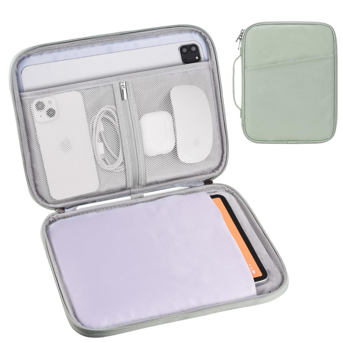 9-11 Inch Tablet Carrying Sleeve, Padded Travel Bag for iPad Pro 11-in (M4), iPad 10.9 (10th Gen), iPad Air 11-in (M2), Galaxy Tab S9/S8 (Green-Updated Version, 9-11)