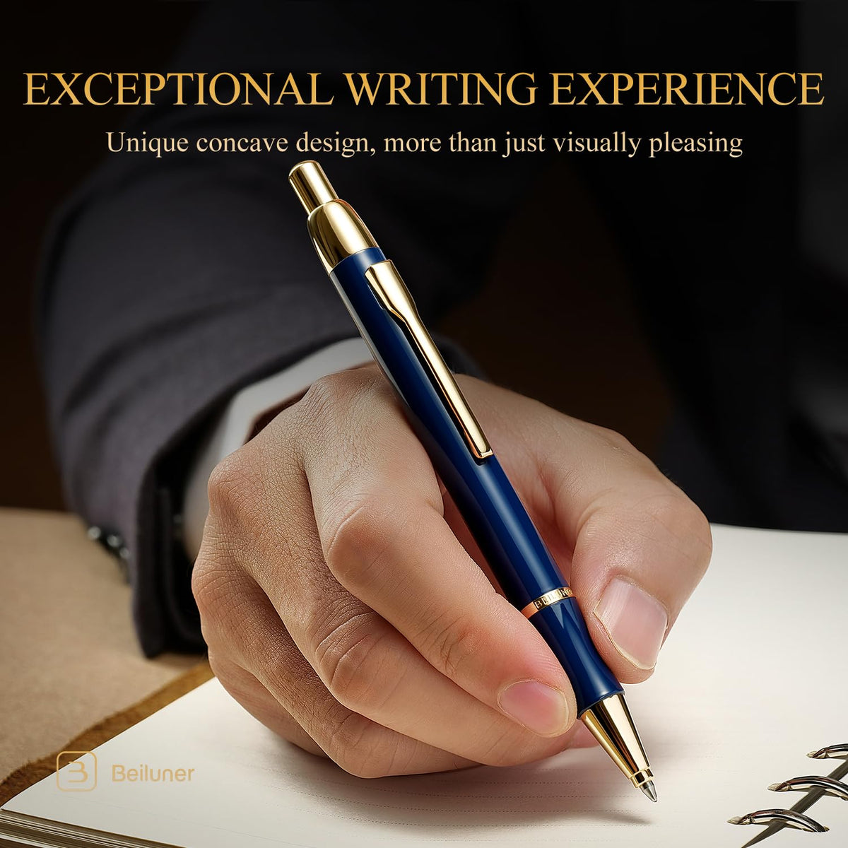 BEILUNER Luxury Gel Pen with 24K Gold Electroplating Finish, Blue Piano Lacquer, Luxury Grade Craftsmanship, Best Gel Pen Gift Set for Men and Women