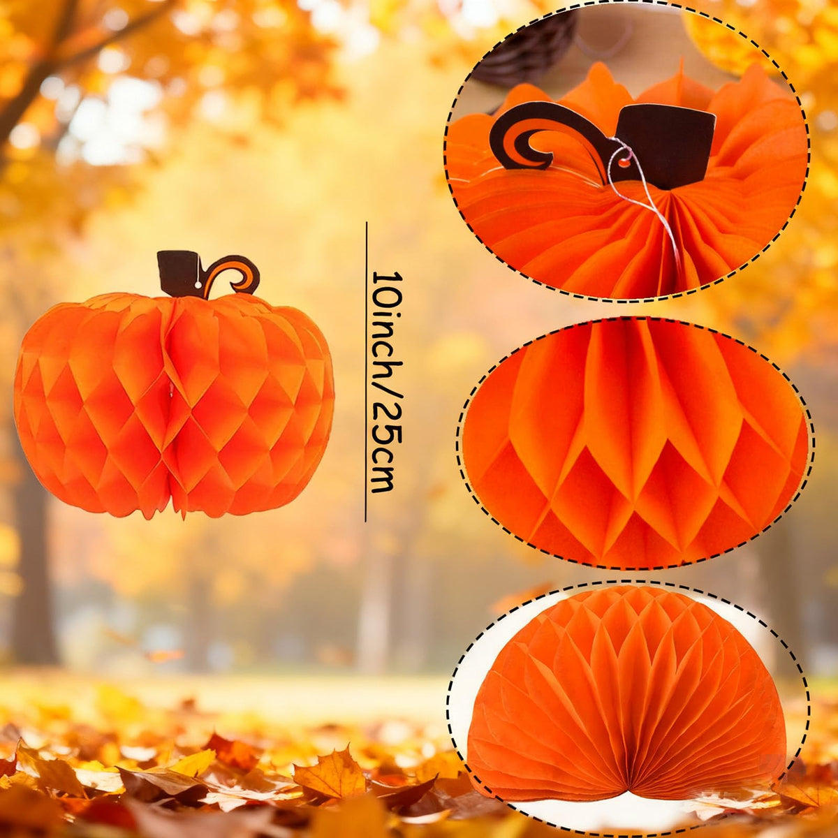 12 Pack Fall Pumpkins Centerpieces for Tables 10 Inch Thanksgiving Honeycomb Tissue Ball Hanging Pumpkins Maple Harvest Home Party Decoration Supplies
