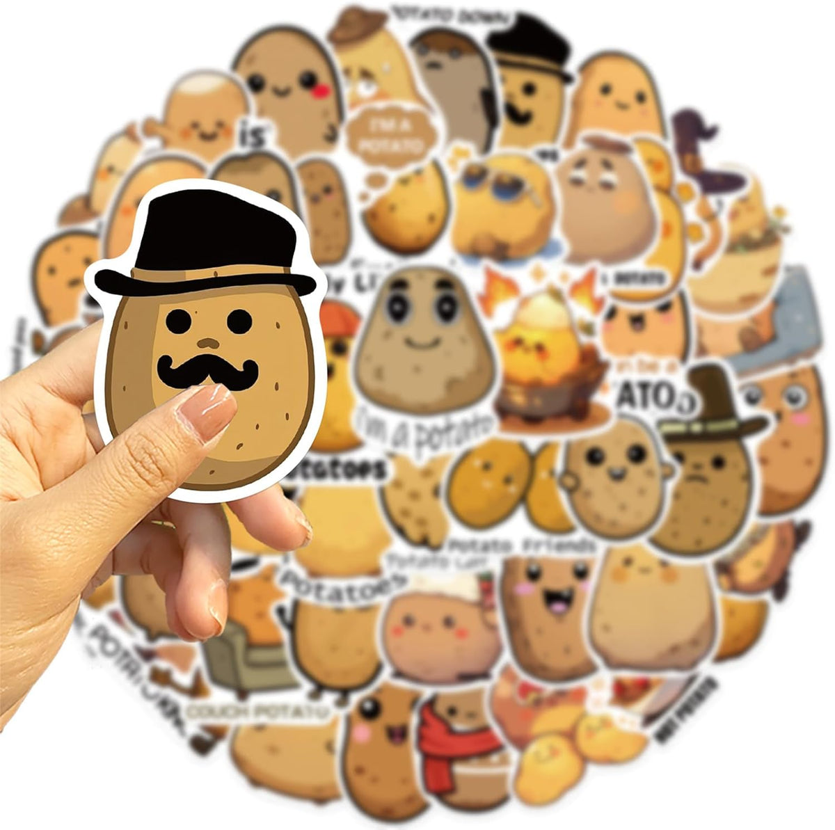 WASHBO 50Pcs Potato Stickers Funny Cartoon Potato Vinyl/PVC Decals for Kids Boys Girls, Cute Stickers for Water Bottles