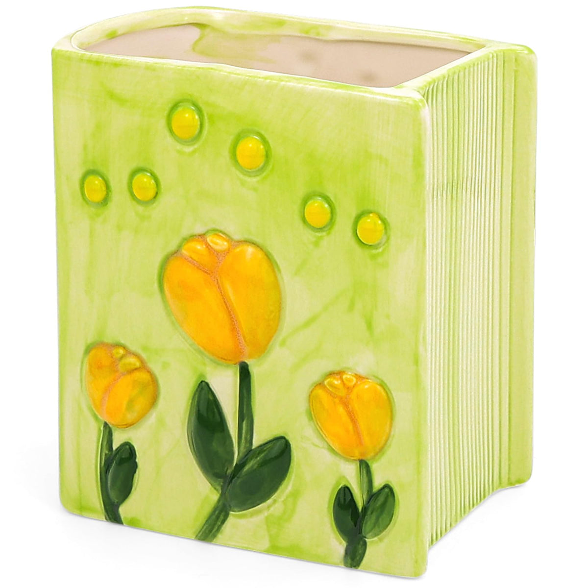 Busnos Book Vase Tulip Pencil Cup Pen Holder For Office Desk Decorative Books Yellow Flower Vase Cute Toothbrush Holders Home Decor Teacher Book Gifts for Women Small Makeup Brushes Holder