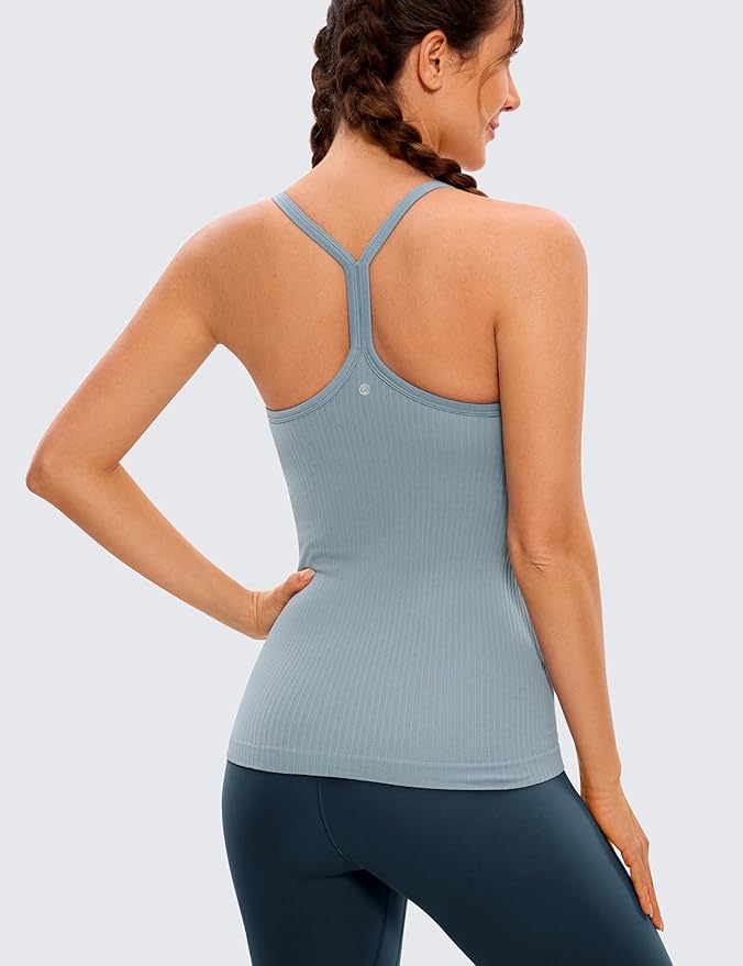 CRZ YOGA Seamless Workout Tank Tops for Women Racerback Athletic Camisole Sports Shirts with Built in Bra