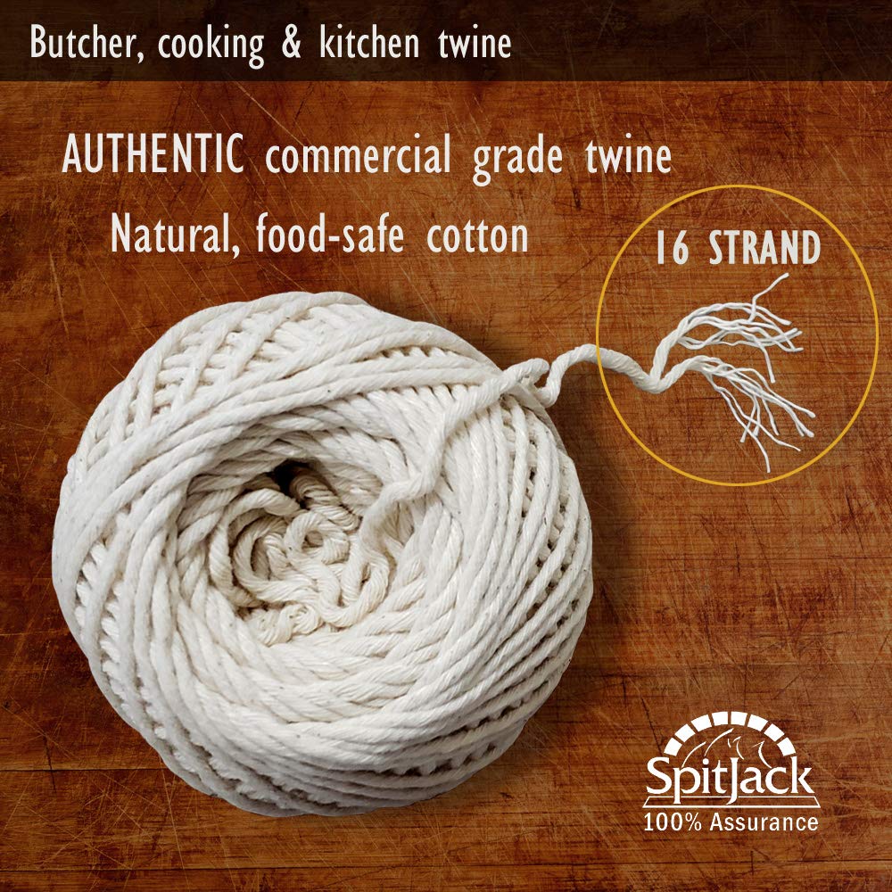 SpitJack Meat Trussing Needle and Butchers Cooking Twine Kit for Sewing Up Whole Hog, Pig, and Roasting Chicken and Turkey. 7 Inch Stainless Steel Needle and 185 Feet of Cotton Kitchen String.
