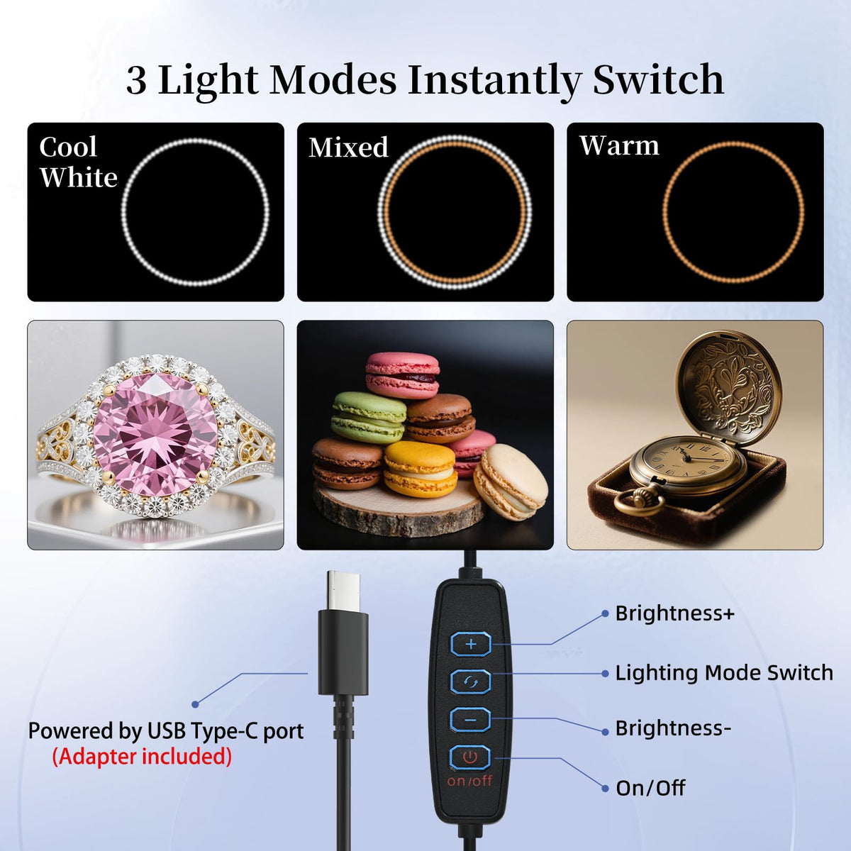 Professional 40x40cm Photo Light Box with USB-C Power Adapter, 18W Dimmable 180 LEDs (CRI>97), 6 Backdrops, 3 Light Modes - Foldable Photography Studio for Product Shots, Jewelry