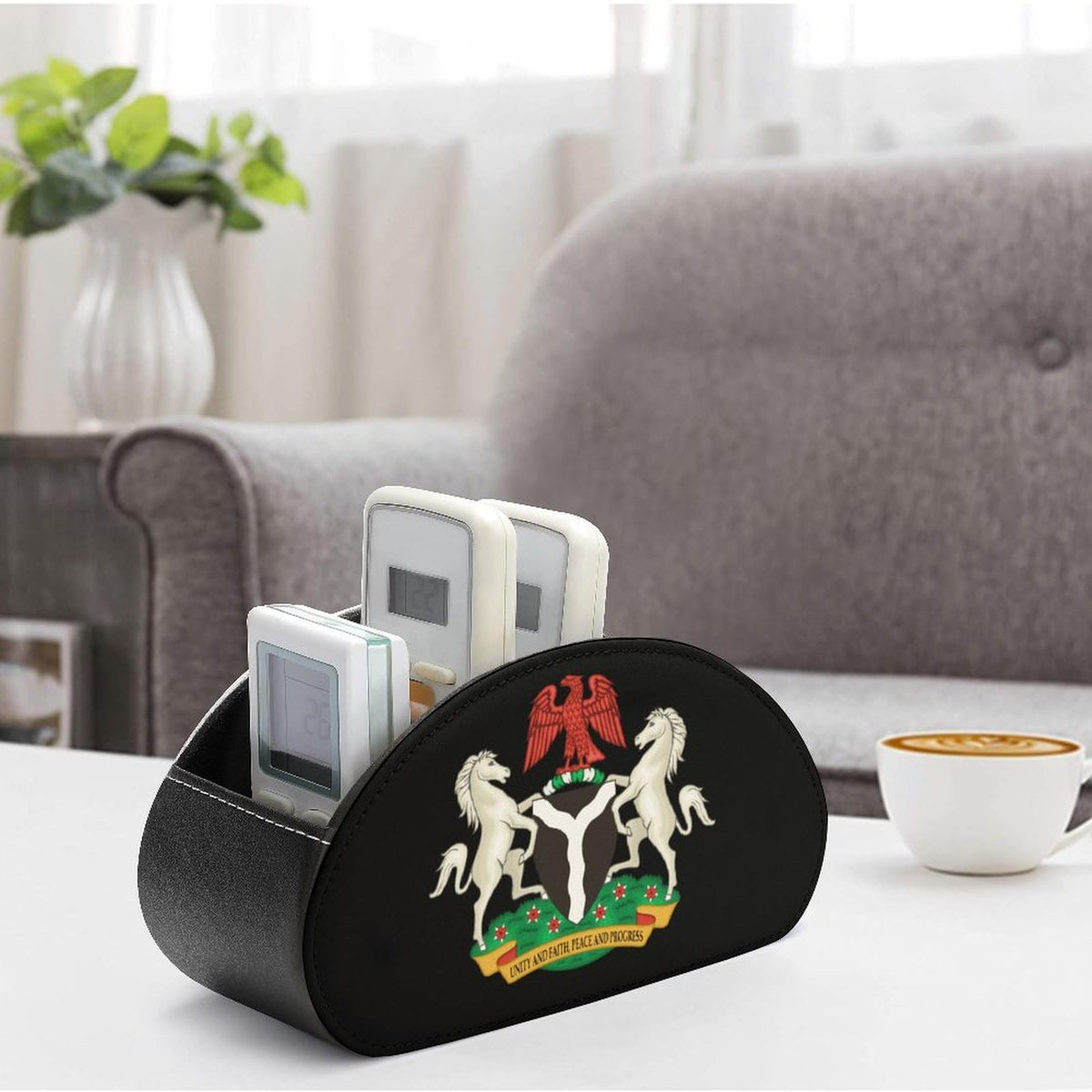 Coat of Arms of Nigeria Remote Control Holder with 5 Compartments Caddy Desktop Organizer for Home Office