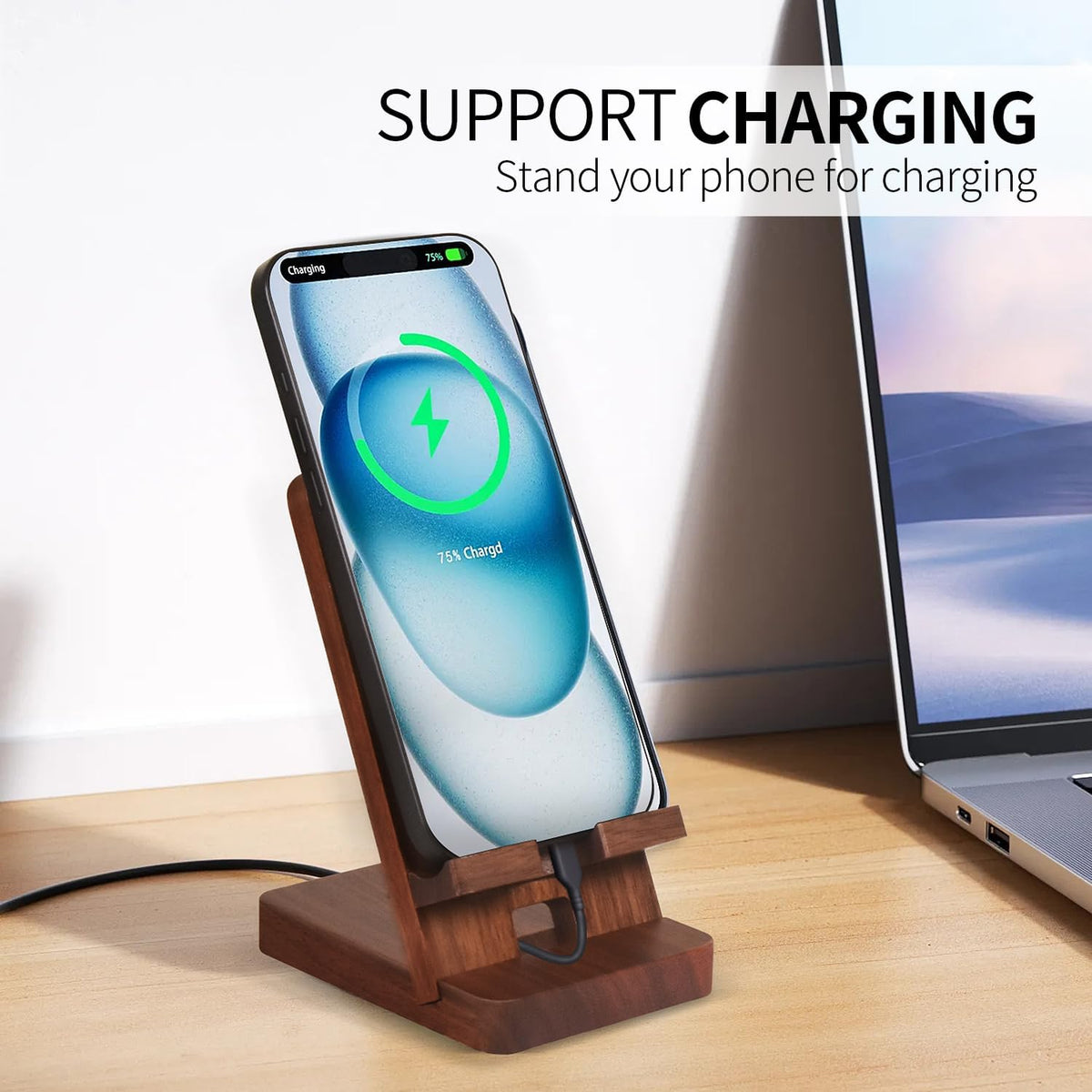 Baiwryxl Wood Phone Stand of , Desktop Wooden Phone Holder, Portable Office Phone Stand for Desk, Wood ipad Stand