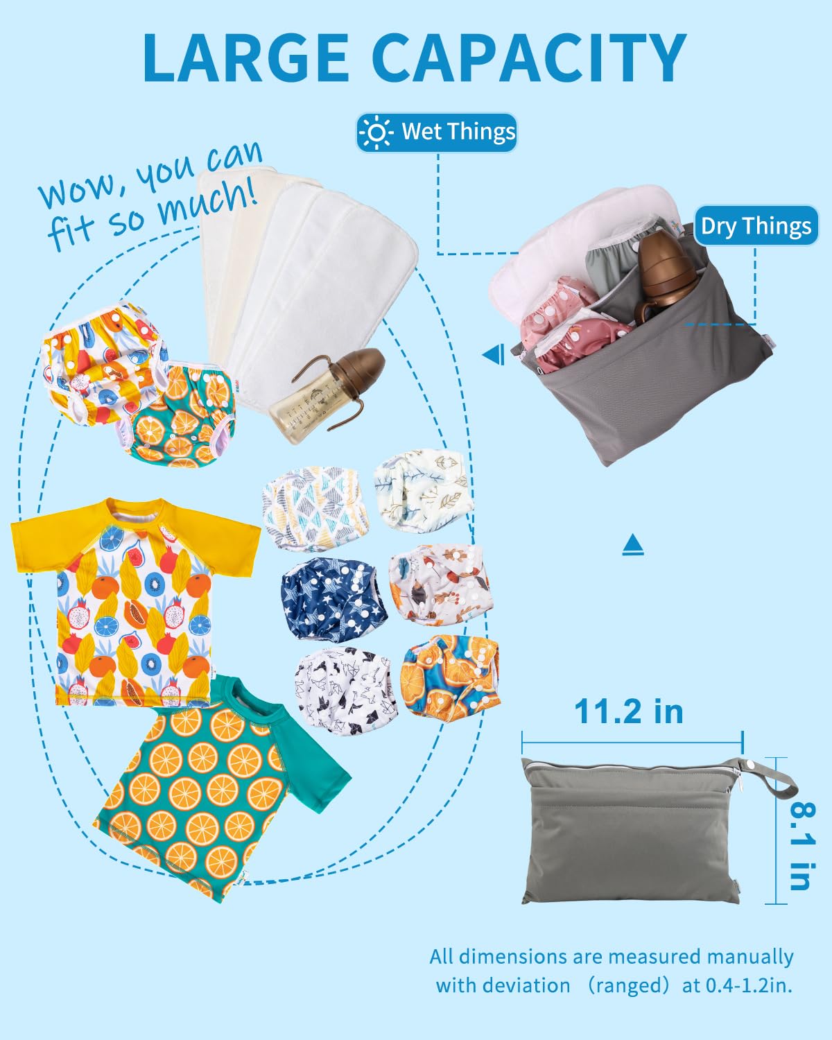 babygoal Wet Dry Bags for Baby Cloth Diapers, Washable Travel Bags, Beach, Pool, Gym Bag for Swimsuits & Wet Clothes with Two Zippered Pockets 2 Pack Small Size 2LNS01