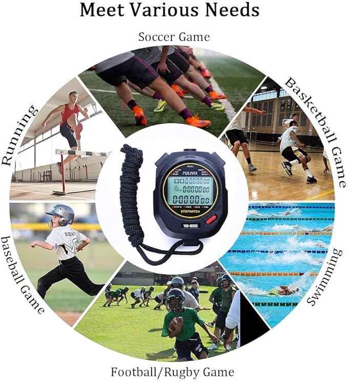 Stopwatch Timer Lap Split Digital Stopwatch with Clock Calendar Alarm, Large Display Stop Watch for Sports Kids Coaches Swimming Running