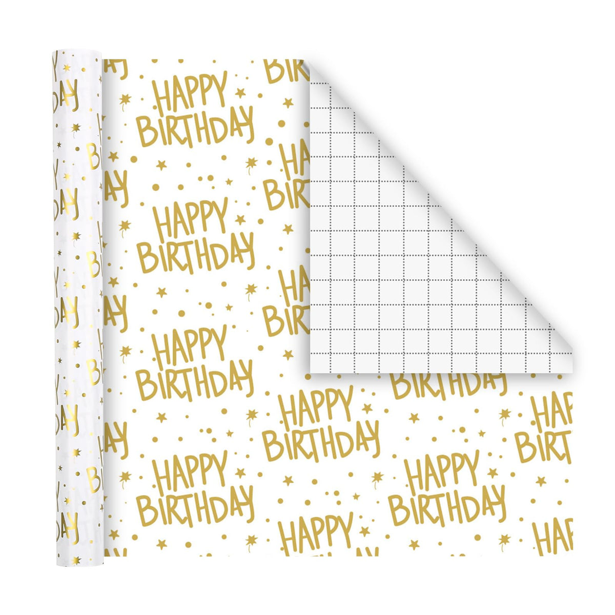 Lenpel Birthday Wrapping Paper Roll 3-Pack, 17 x 200 Inch Gift Wrap in Pink, Green & Gold, Birthday Wrapping Paper for Women, Kids and Adults, Perfect for Birthday Gift Wrapping