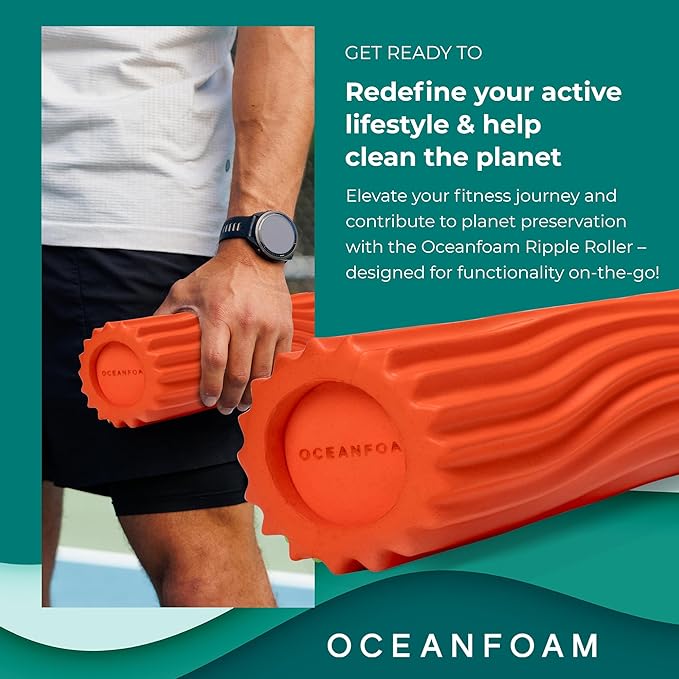 Oceanfoam Ripple Travel Foam Roller (11" x 3.35") Firm Mini Foam Roller for Physical Therapy, Deep Tissue Massage, Back Pain - High Density, Ergonomic Wave Textured - Yoga, Pilates, Exercise (Orange)