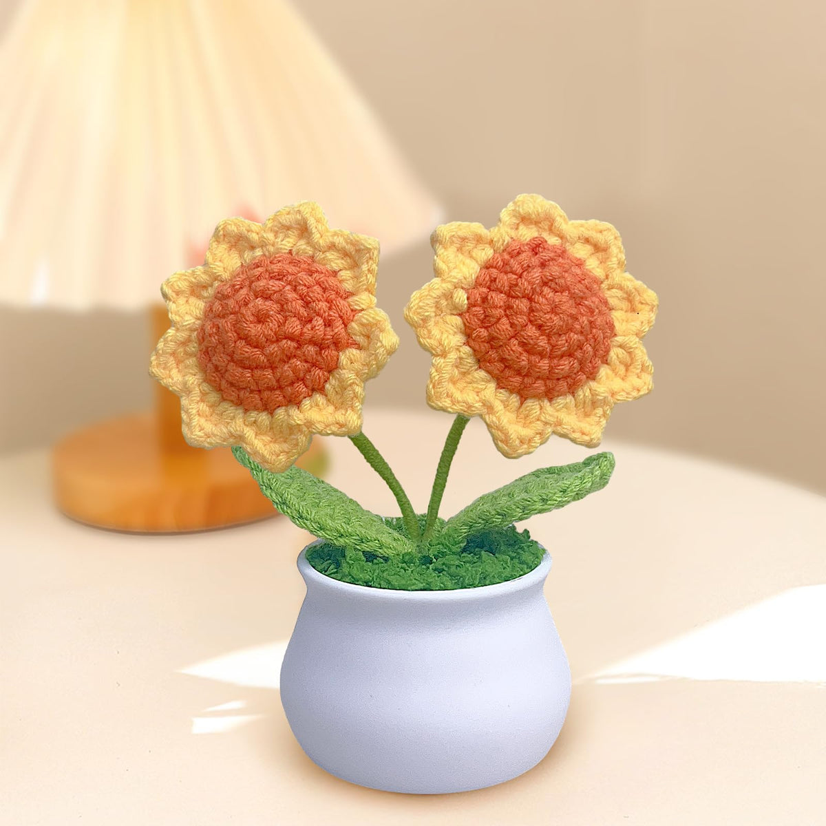 Rimvoe 3pcs Crochet Flower Pot, Sunflower Red Rose Forget Me Not Small Potted Flowers, Mothers Day Valentines Gifts for Mom Wife, Cute Desk Decor for Women Office Car Dashboard