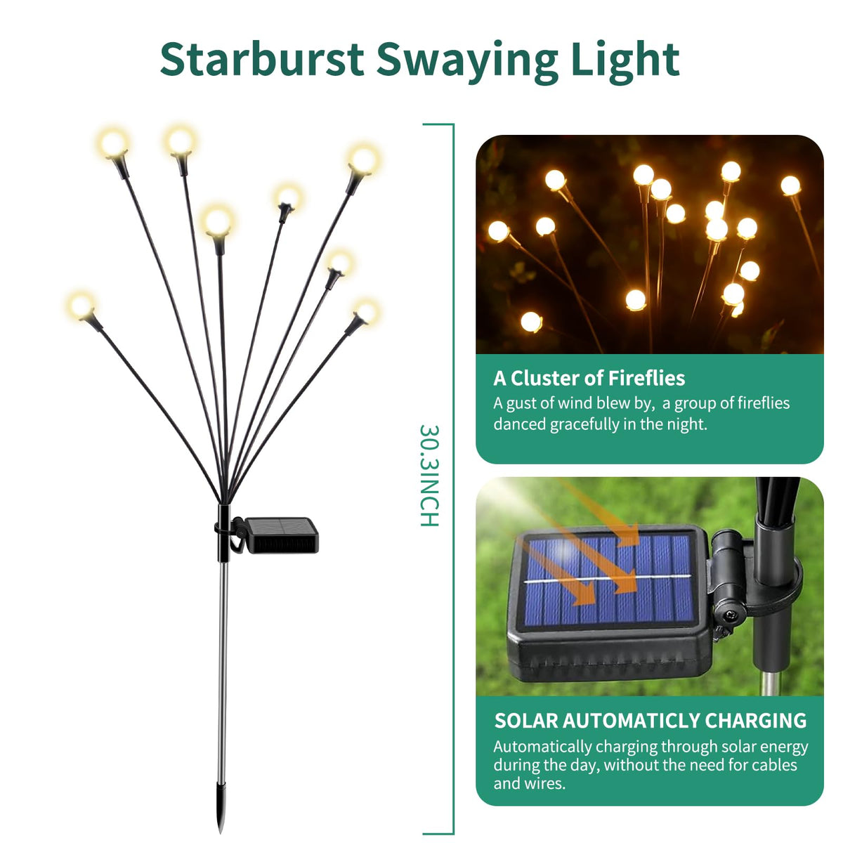 Solar Lights Outdoor Waterproof, 2 Packs 16LED, Solar Garden, Patio, Garden Decor, Patio Decor, Firefly Outdoor, Unique Gifts for Women, Gifts for Grandma