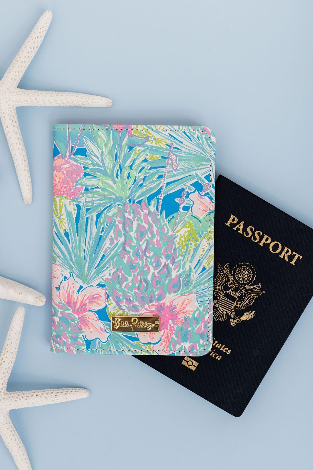 Lilly Pulitzer Vegan Leather Passport Holder, Cute Passport Cover, Travel Wallet with Credit Card Slots, Swizzle In