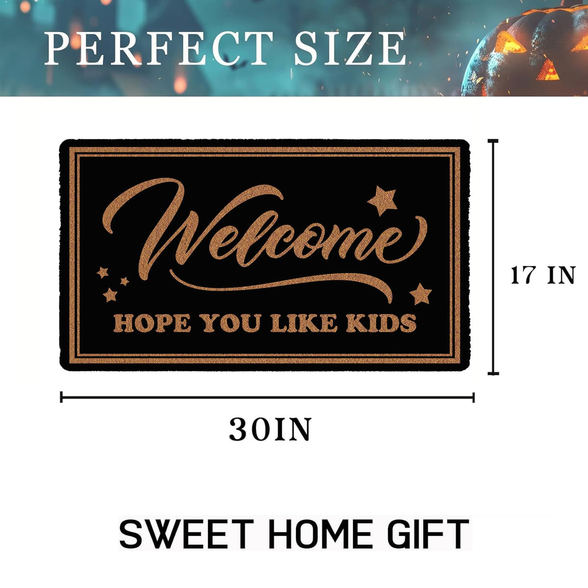 HEYAOBAIHUO Hope You Like Kids Doormat 30x17 Inch Cute Welcome Mat Outdoor Funny Front Door Mat Indoor Entrance with Non-Slip PVC Backing Waterproof Black Halloween Home Decor
