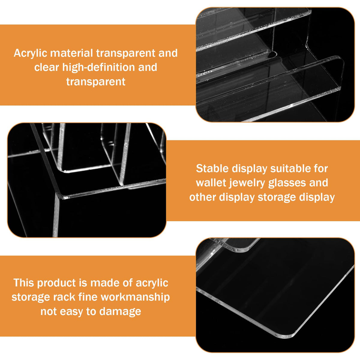 Giantree 2 PCS 4 Tier Acrylic Wallet Display Stand, Clear Purse Handbag Organizer Jewelry Riser Display Stand 7.8" Clear Multi Slot Counter Table Shelf for Cosmetic Perfume Sunglasses