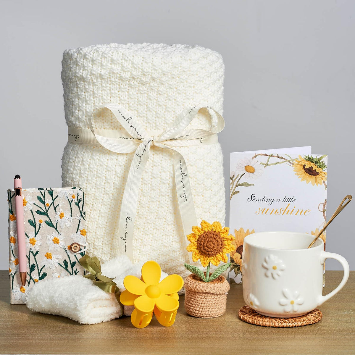 GivLovely Thinking of You Gifts for Women & Cozy Self Care Gift Box | Get Well, Birthday | Sunflower Themed Care Package | A Sending Sunshine Hug in a Box