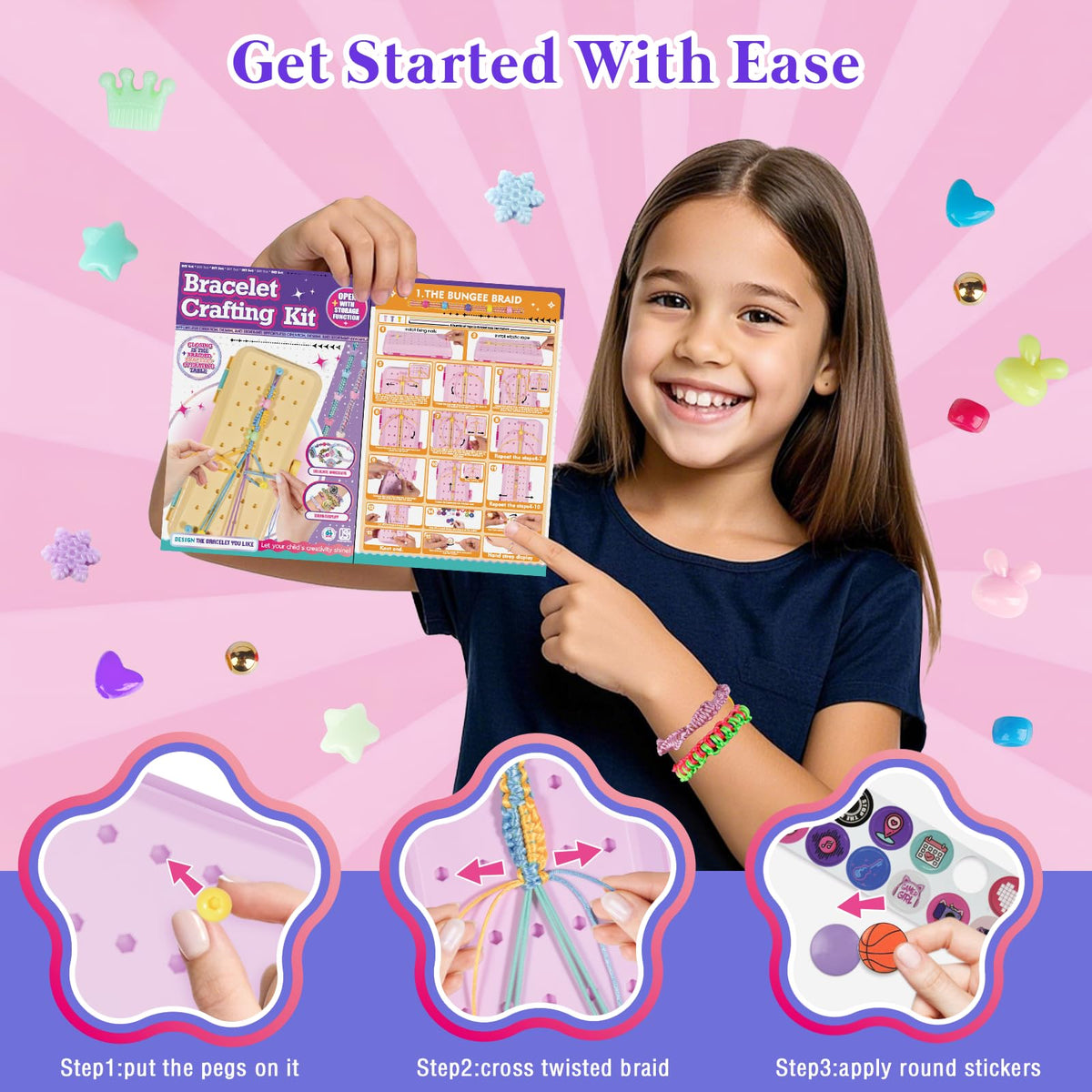 TingingYuli Friendship Bracelet Making Kit for Girls 8-12, DIY String Bracelet Maker with 3-Layer Storage Box, Arts and Crafts for Kids Ages 6-12, Easter Christmas Birthday Gift Set