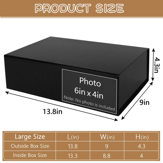 RayofSun Black Gift Boxes with Lids for Presents Large Rectangle Collapsible Decorative Boxes13.7x9x4.3 inch,Bridesmaid Groomsmen Proposal Boxfor Wedding,Christmas,Birthday(5PCS)