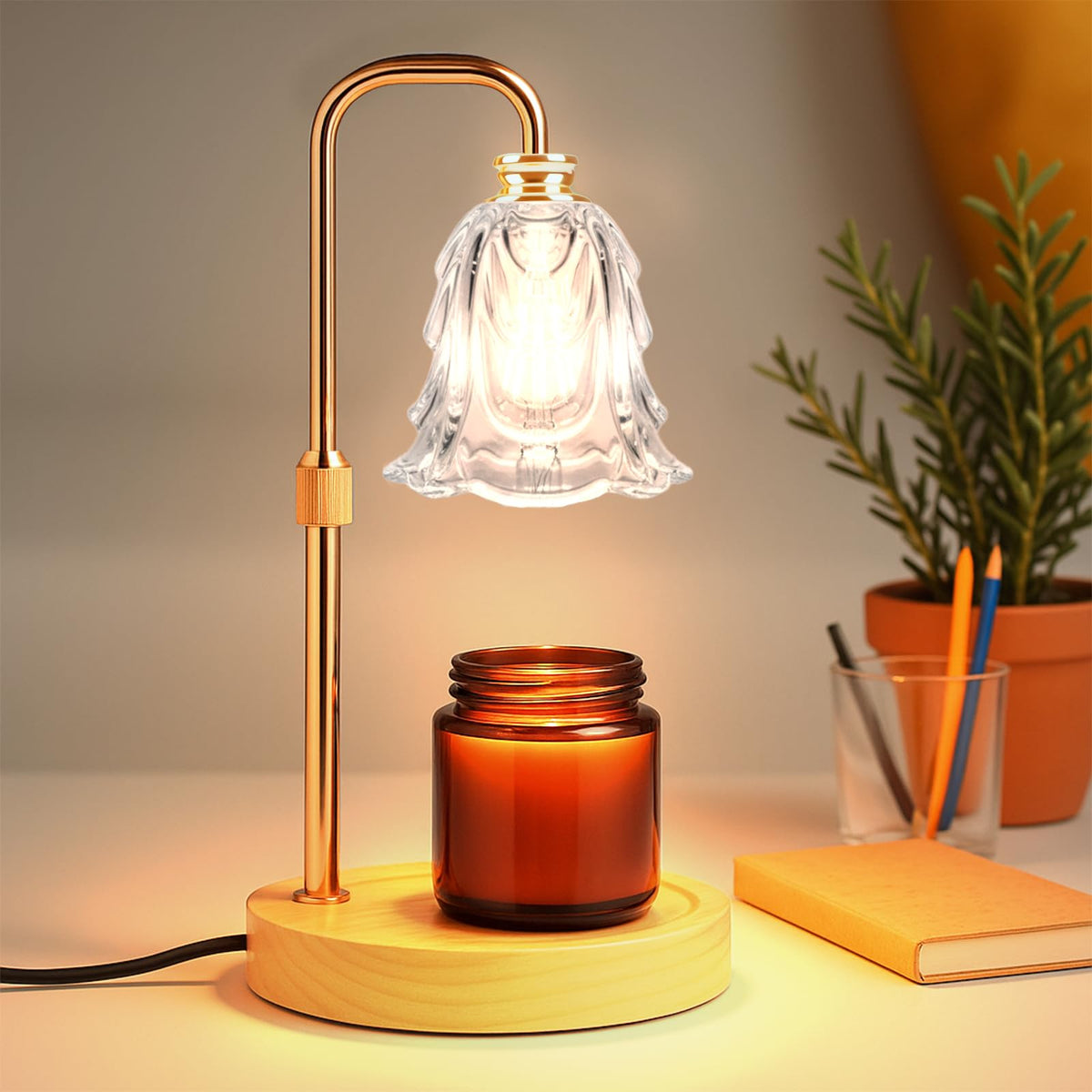 Candle Warmer Lamp with Timer and Dimmer, Electric Wax Warmers for Scented Candles with 5 Brightness Settings, Anti-Glare Lamp with Adjustable Height, Home Decor, Gift for Valentines, Birthday