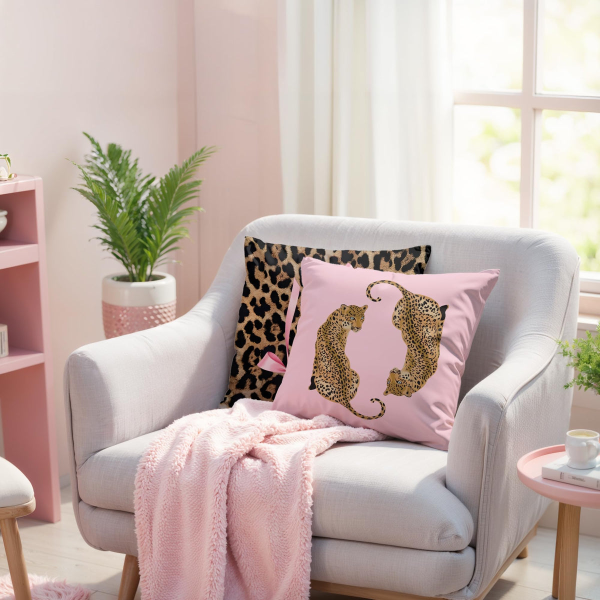 GTYNU Trendy Funky Pink Cheetah Coquette Bow Lip Pillow Covers 18x18 Set of 2,Cheetah Leopard Lover Gifts for Women,Coquette Preppy Pillow Covers for Girls Room Dorm Apartment Decor