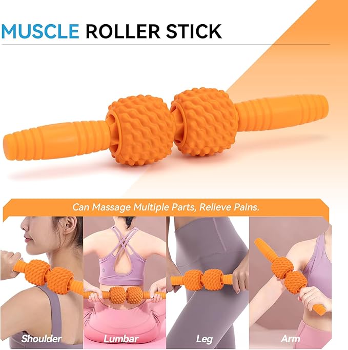 5 in 1 Foam Roller Set, High Density Fitness Exercise Foam Roller for Deep Tissue Muscle Massage, Massage Roller, Massage Ball, Resistance Band, for Whole Body(Orange)
