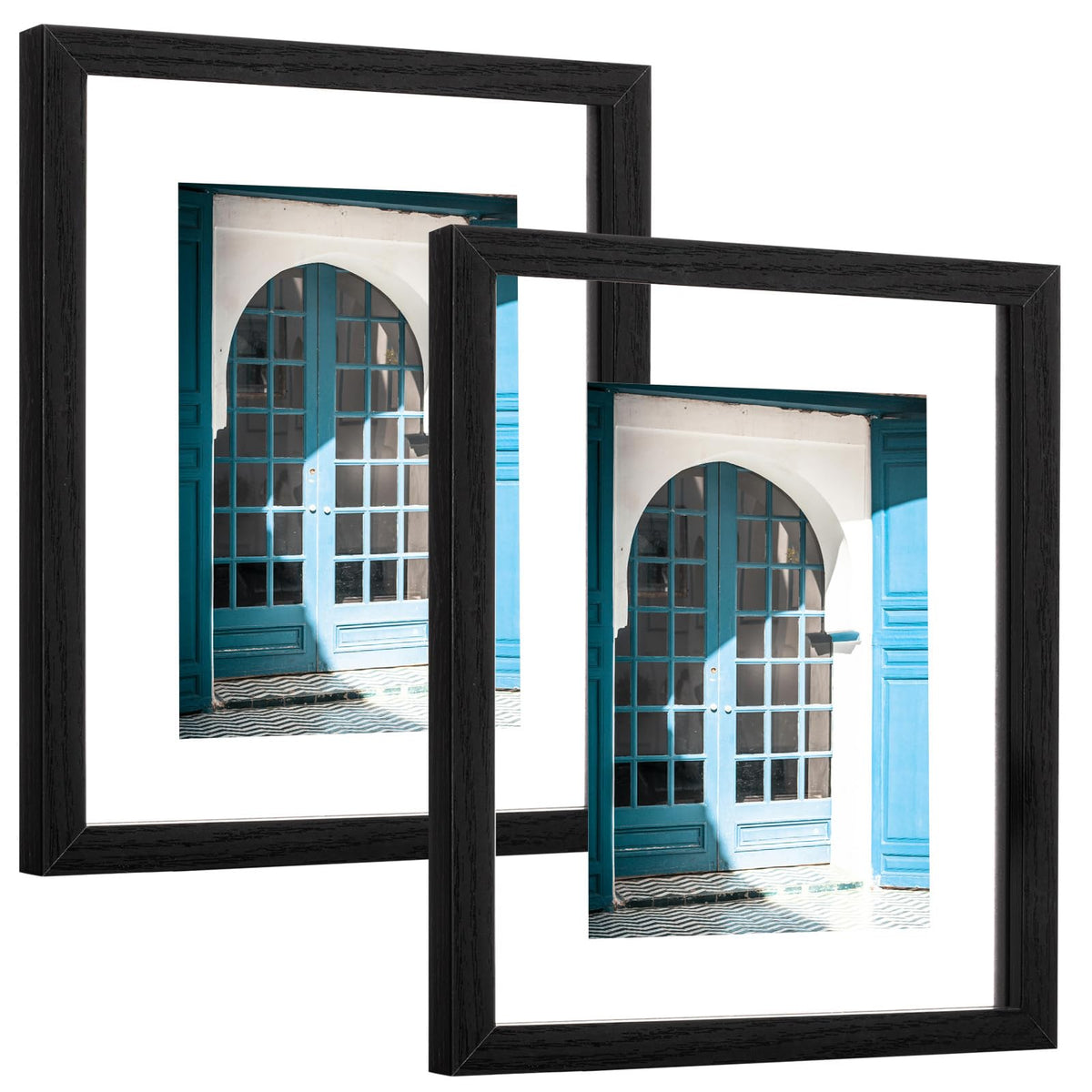 eletecpro 8x10 Floating Picture Frames with Double Real Glass Cover, Floating Display 5x7, 4x6 or Smaller Photos and Artwork, Vertical or Horizontal Wall Mount, Home Decor, Black, 2 Pack