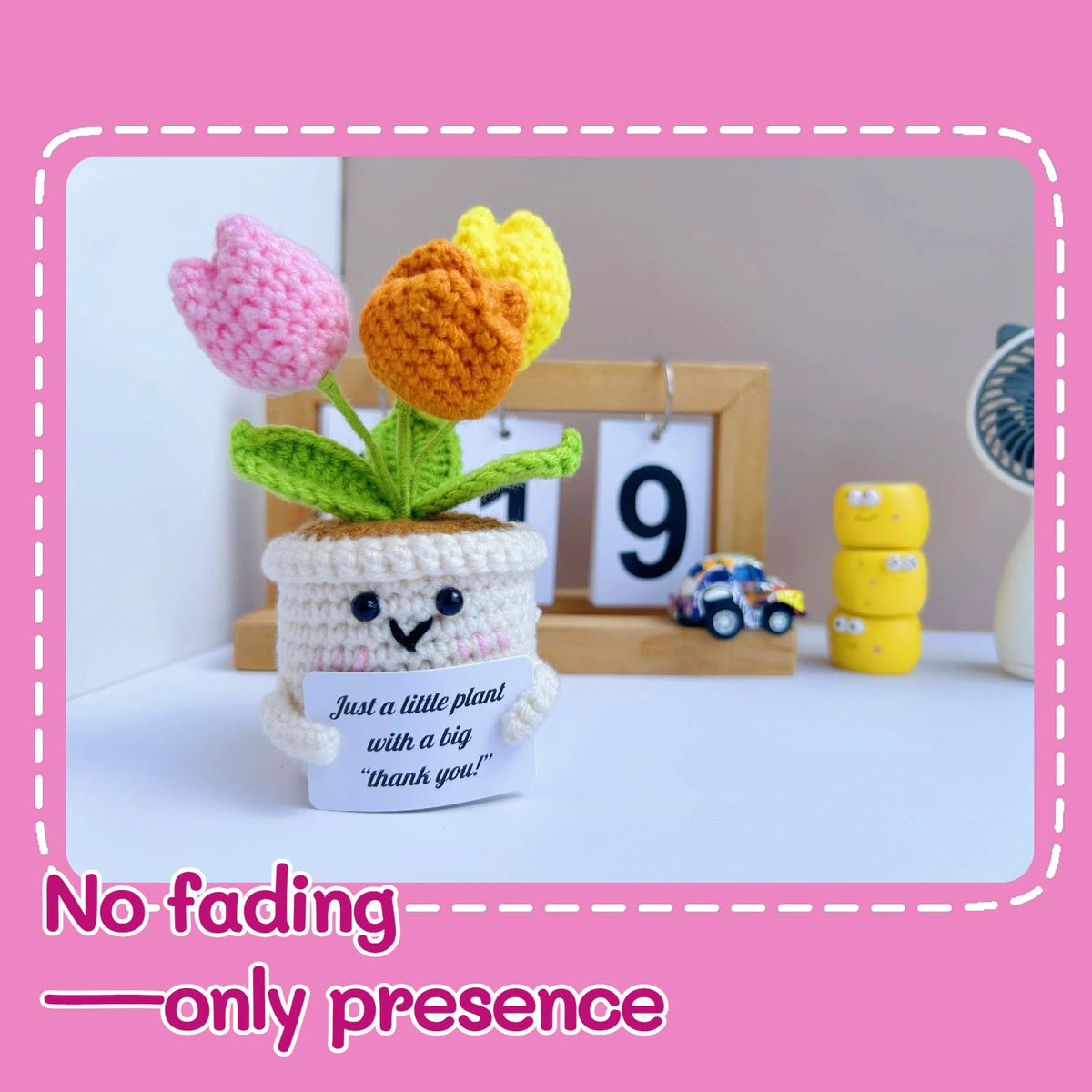 Sulieschen Positive Crochet Tulip Flowers – Handmade Thank You Gifts-Unique Office Decor,New Job Gifts,Positive Energy,Crochet Flowers Appreciation Gift for Women, Mom, Teacher, Friend, Office Décor