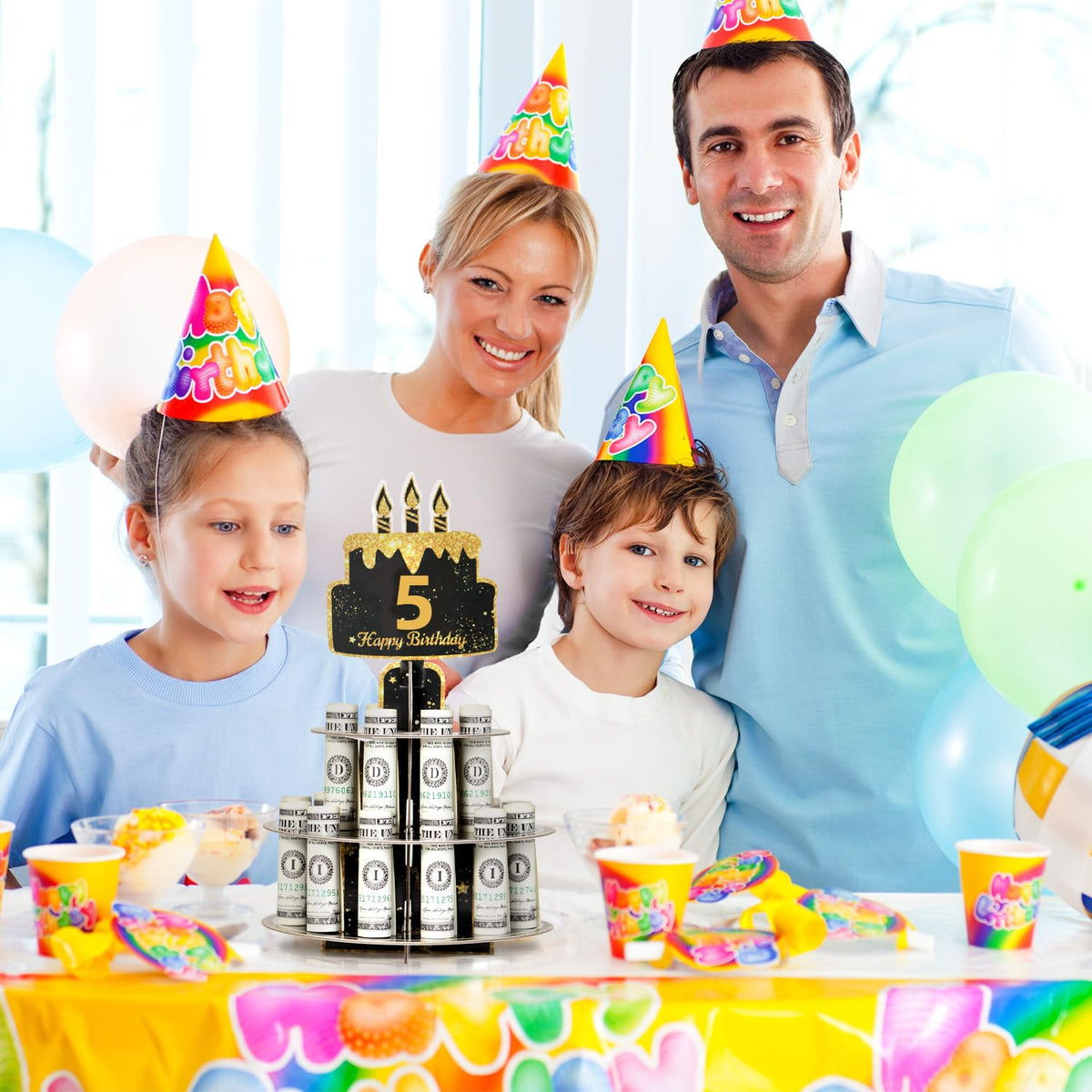 Crafterlife Birthday Cash Cake for Birthday Gifts, Money Holder Stand Ideas for Give Cash Gift, Surprise Personalized Money Box with 0-9stickers Variable Age for Her Him Birthdays Party Decorations