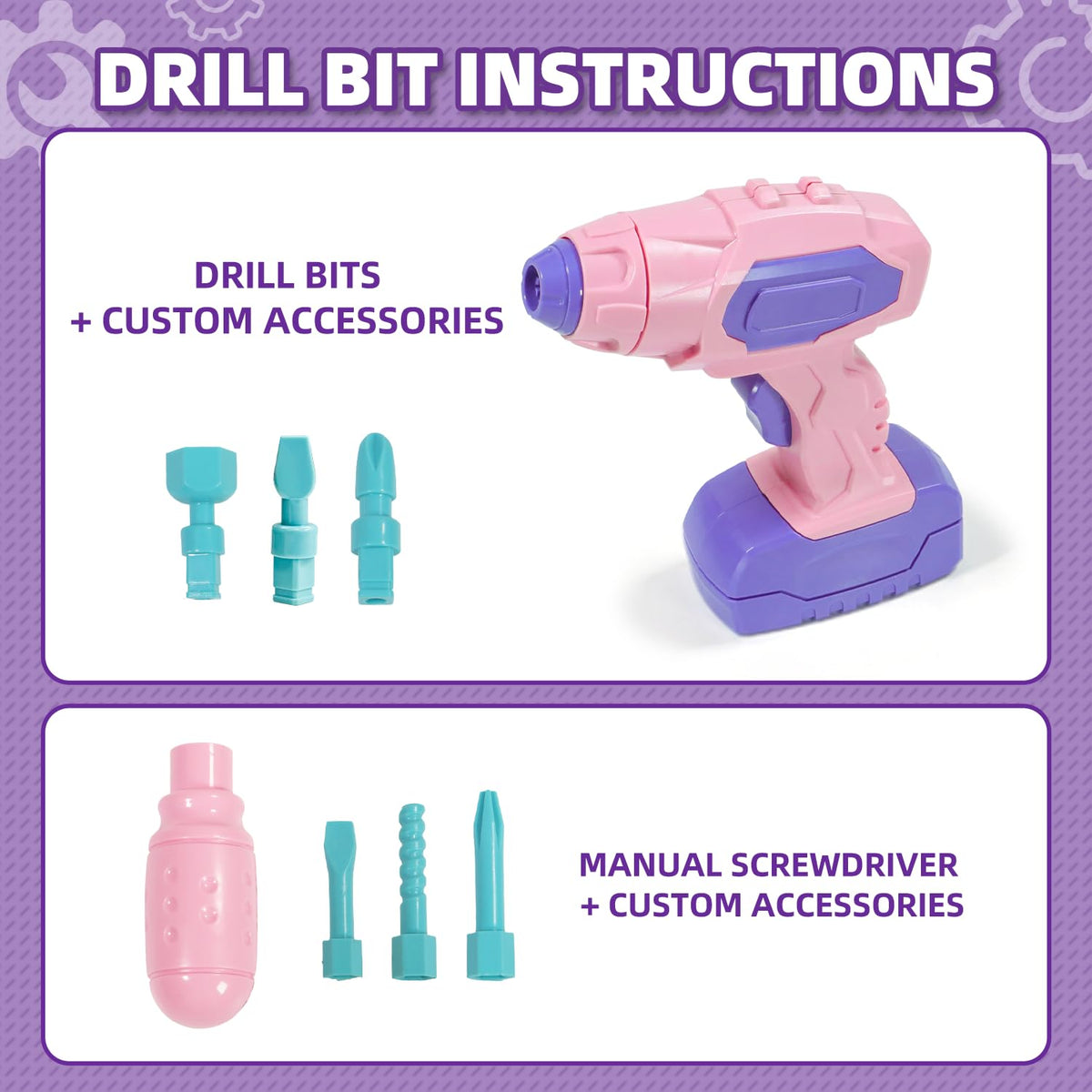 Pink Kids Tool Set for Girls,Toddler Tool Set with Drill &Toolbox,STEM Montessori Toys for 3 4 5 Year Old,Pretend Play Kid Toy,Educational Construction Toy for 3-6 Year Old Girl,Birthday Gift for Kids