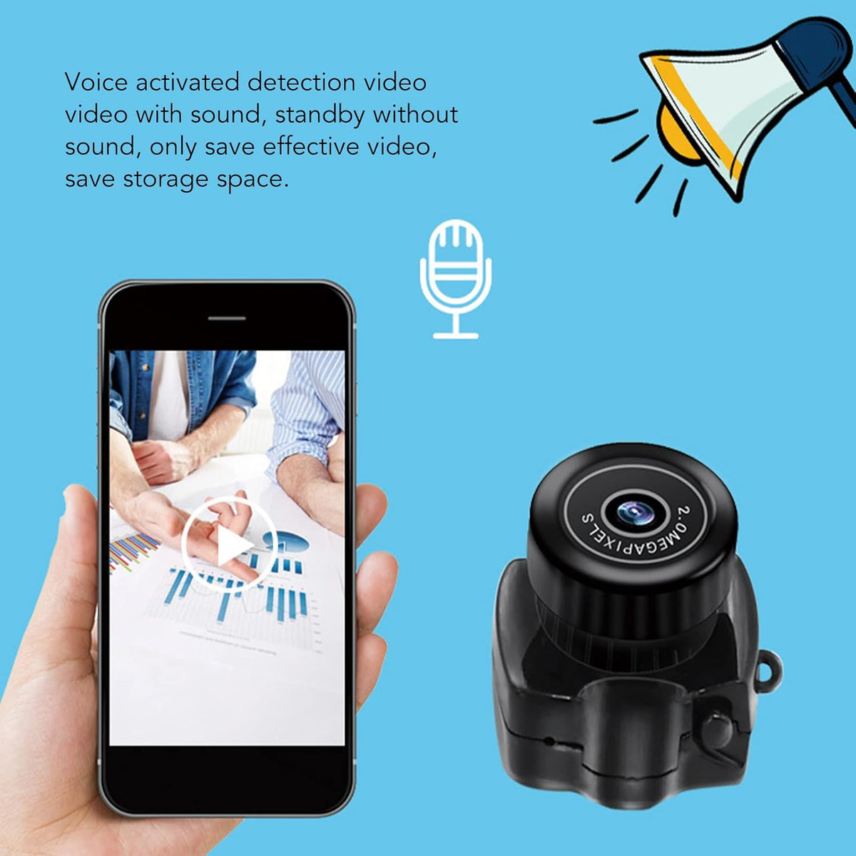 Rosvola 200,000 Small Action Camera, Rechargeable Battery for HD Video Camera Pixels with Data Cable for Live Photos