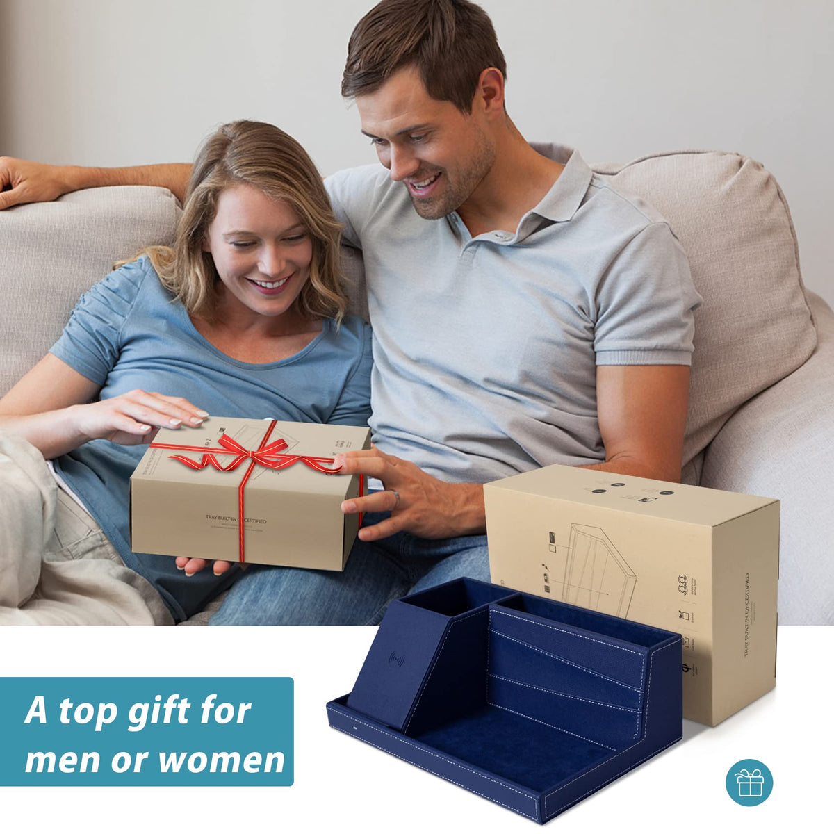 Desk Organizer with Charging Station, Nightstand Organizer Phone Docking Station, Men Gift Husband Wife Anniversary Dad Birthday Nightstand Purse Father Graduation Male Travel Idea Gadgets