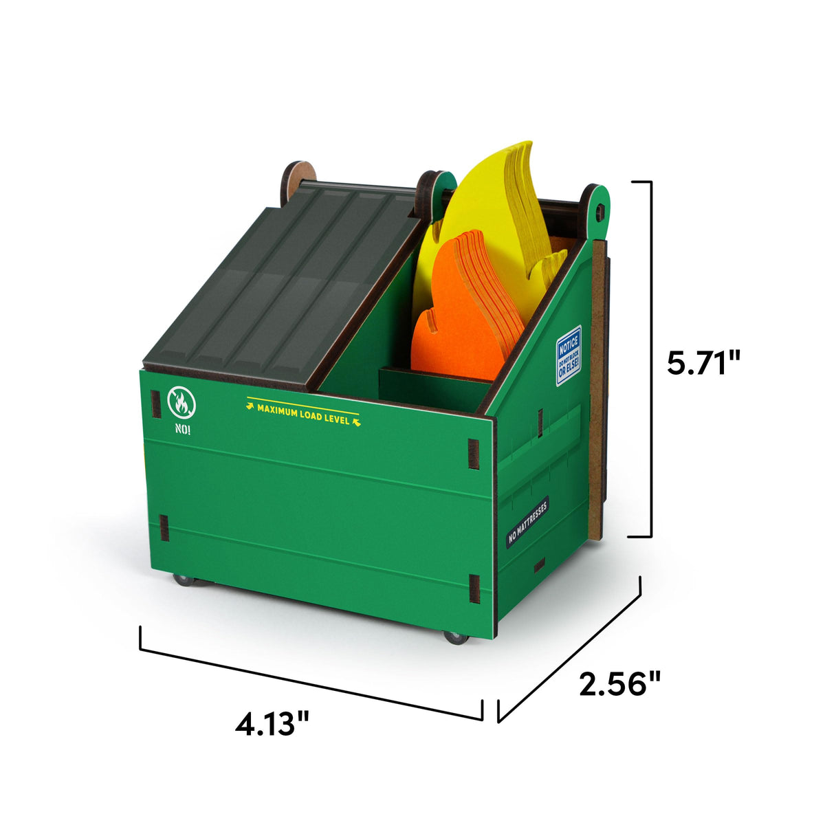 Genuine Fred Desk Dumpster Pencil Holder with 100+ Flame Note Cards, Funny 3-Compartment Organizer for Office Supplies, Desk Caddy for Work or Home