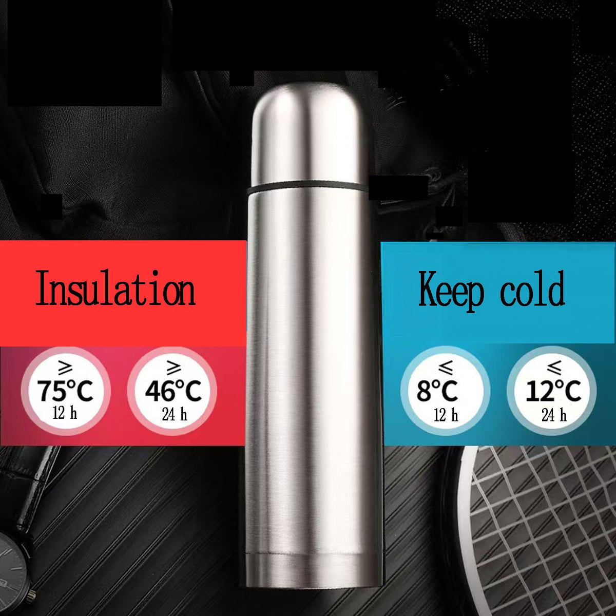 Stainless Steel Thermal Bottle with Cup Vacuum Insulated Bottle for Hot and Cold Drinks Coffee Cup Travel Mug Vacuum Flask for Tea 17Oz/500Ml(Silver)