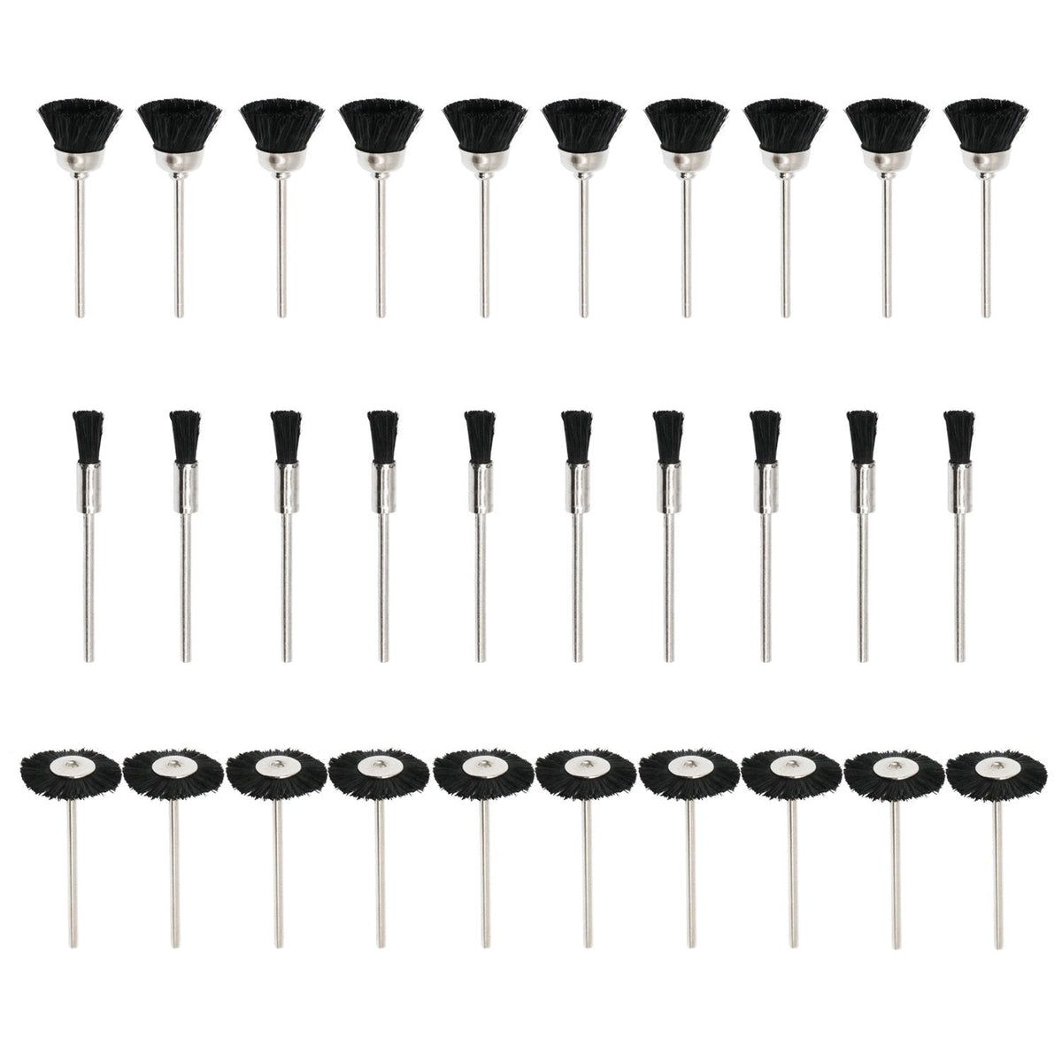 NIUPIKA Soft Nylon Bristle Brushes Cup Wire Brush Set Cleaning Polishing Accessories 2.35mm Shank for Rotary Drill Tools Pack of 30 Pieces