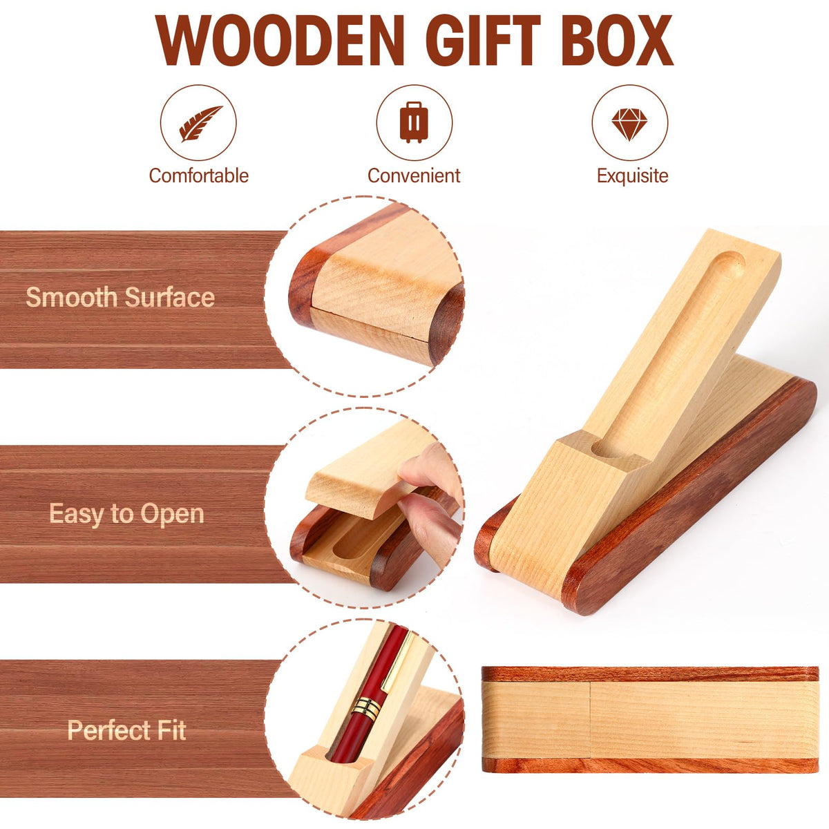 Zhanmai 3 Pack Wooden Ballpoint Pen Gift Set Handmade Writing Pens for Journaling with 3 Pen Gift Box Display Case Appreciation Thank You Gifts for Men Women Christmas Gift Employee Office Supplies