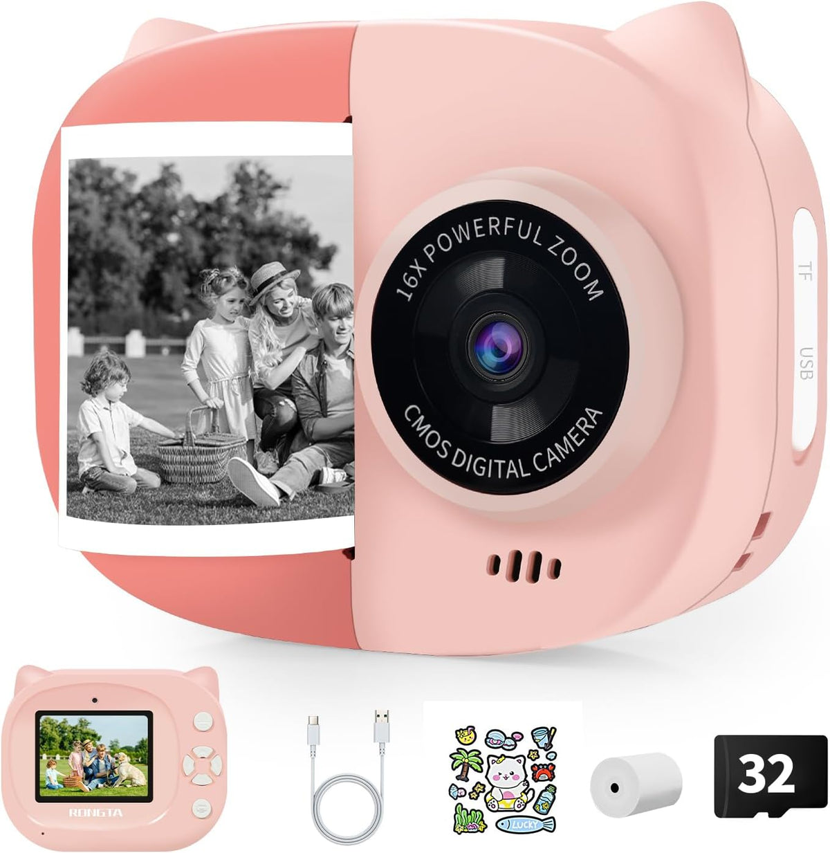 Rongta 1080P 3-12, 3 4 5 6 7 8 9 10 Kids Camera Instant Print, Kids Instant Cameras that Print Photos, Christmas