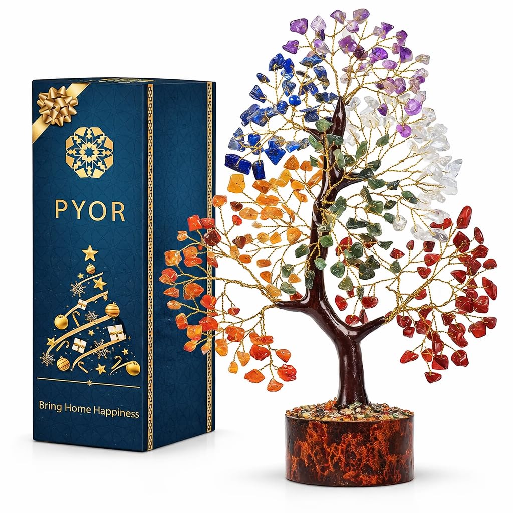 PYOR 7 Chakra Tree of Life Crystal Tree - Seven Chakra Healing Crystals & Stones for Chakra Balancing | Meditation | Reiki | Yoga Decor | Spiritual Gift | Gift for Woman