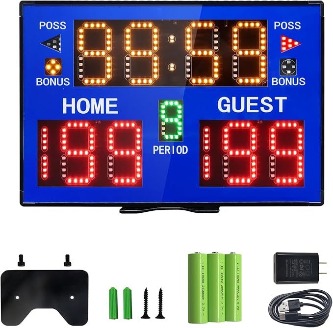 Basketball Digital Scoreboard with Remote,Battery Powered Portable Tabletop Electronic Scoreboard with 75dB Buzzer,Countdown Timer & Score for Games