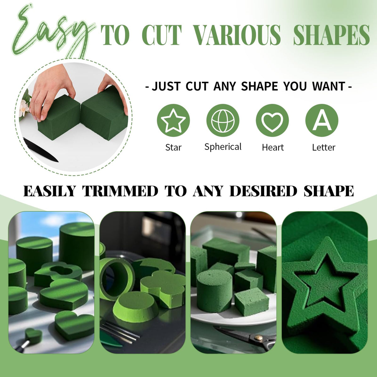 Aktor 6 Pcs Floral Foam Blocks for Fresh & Artificial Flower Arrangement, 8.8” x 4.1” x 2.7” Green Wet Foam for Wedding, Birthdays, Home, Office, and Garden Decorations