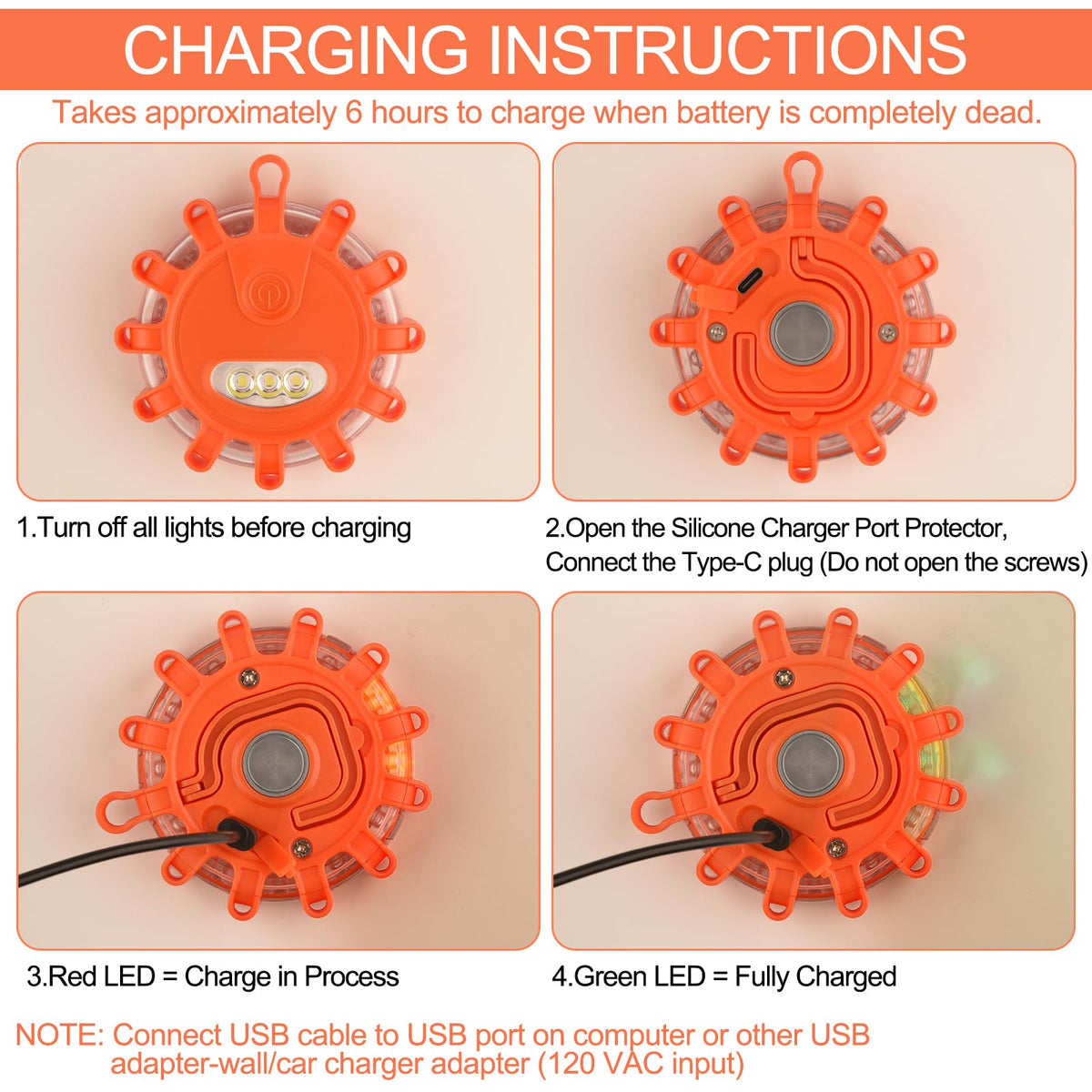 AK LED Road Flares Rechargeable Safety Flashing Warning Light Roadside Emergency Disc Beacon Kit for Vehicles Boats with Magnetic Base & Hook & USB Charging Cables (4 Pack)